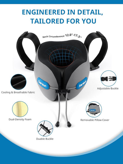 sarisun travel Neck support pillow with features highlighted.