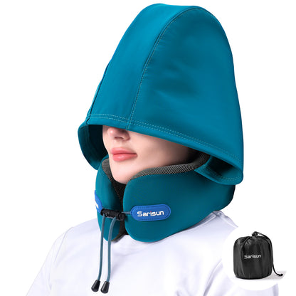 sarisun trave neck pillow with hood in color green