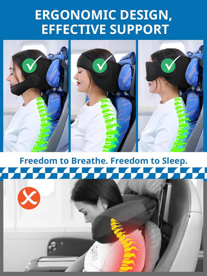 sarisun travel pillow 010 black Ergonomic design support product with text 'Freedom to Breathe. Freedom to Sleep.'