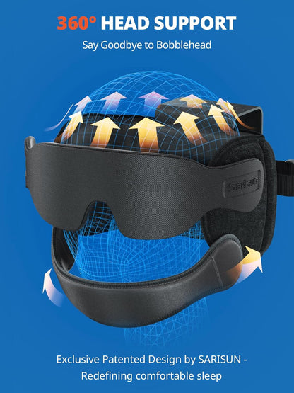 sarisun travel pillow 010 black Head support device with 360-degree head support, featuring SARISUN branding.